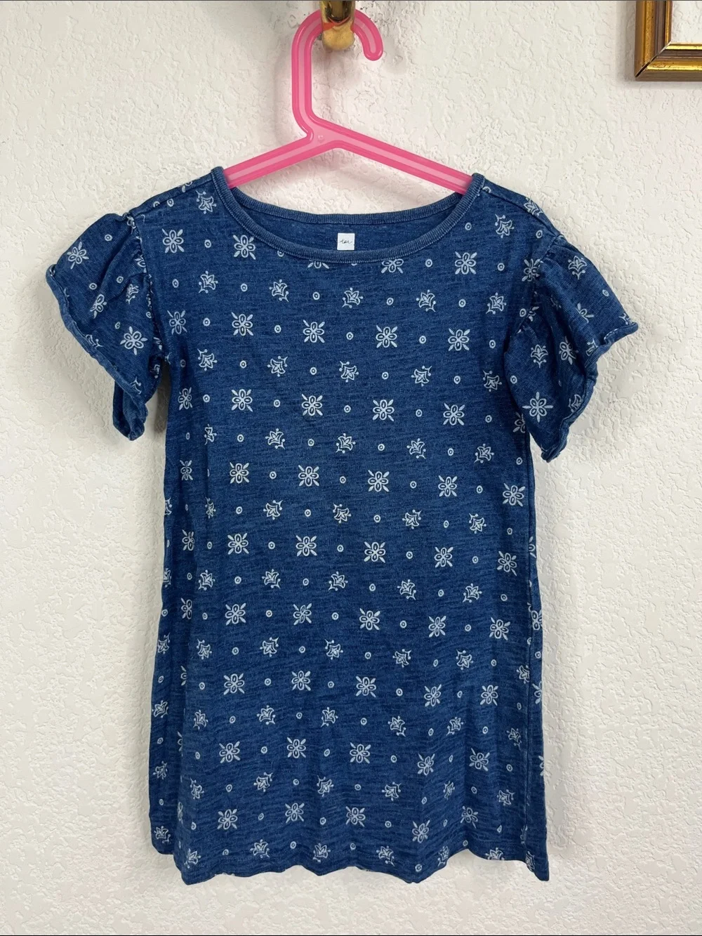 Tea Collection Bandana Printed Denim Cotton Flutter Sleeve Dress